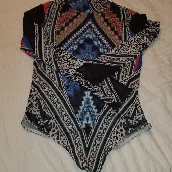 Mesh top black body suit with snap bottom - Picture 6 of 15